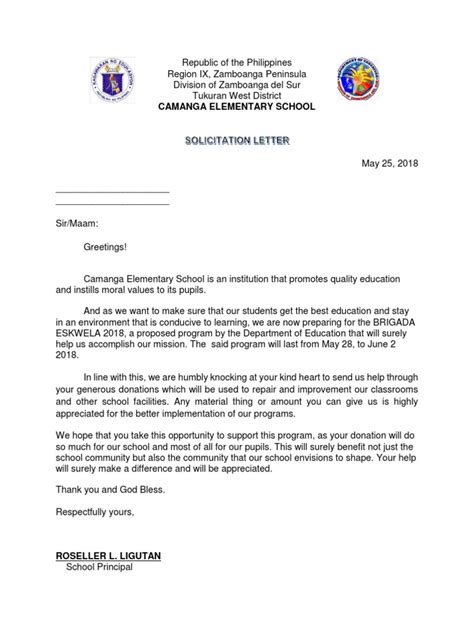solicitation letter for financial support tagalog|2020 Brigada Eskwela Sample Request Letter and Solicitation.